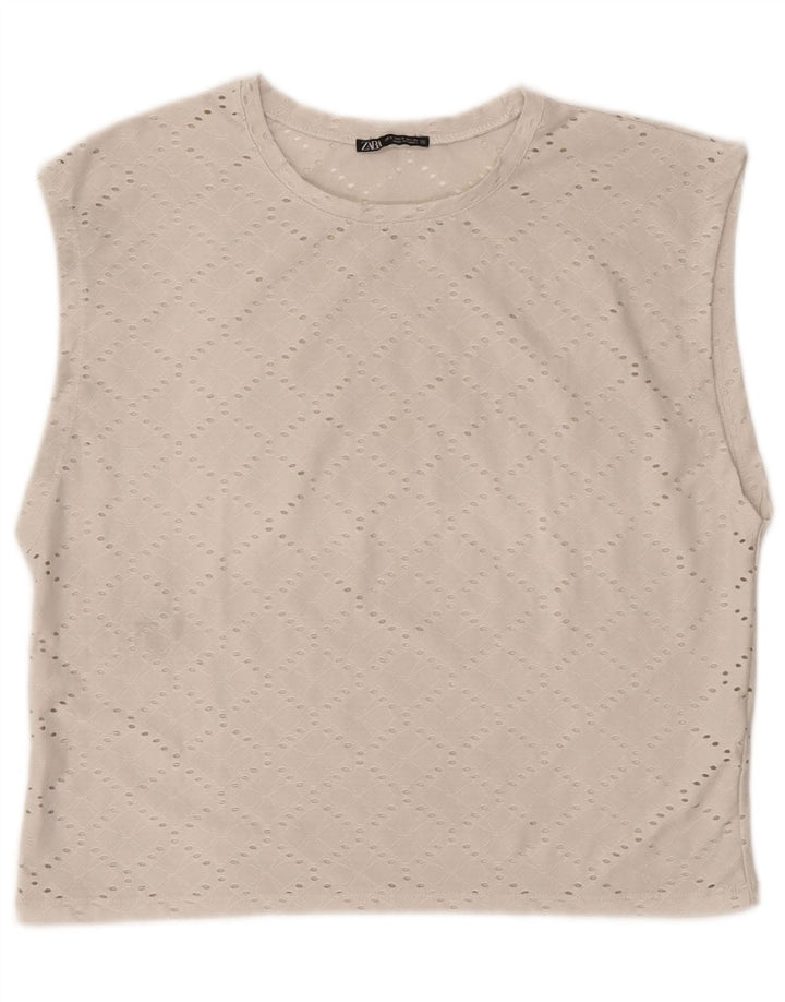Zara Womens Sleeveless Oversized Blouse Top UK 10 Small Off White Polyester