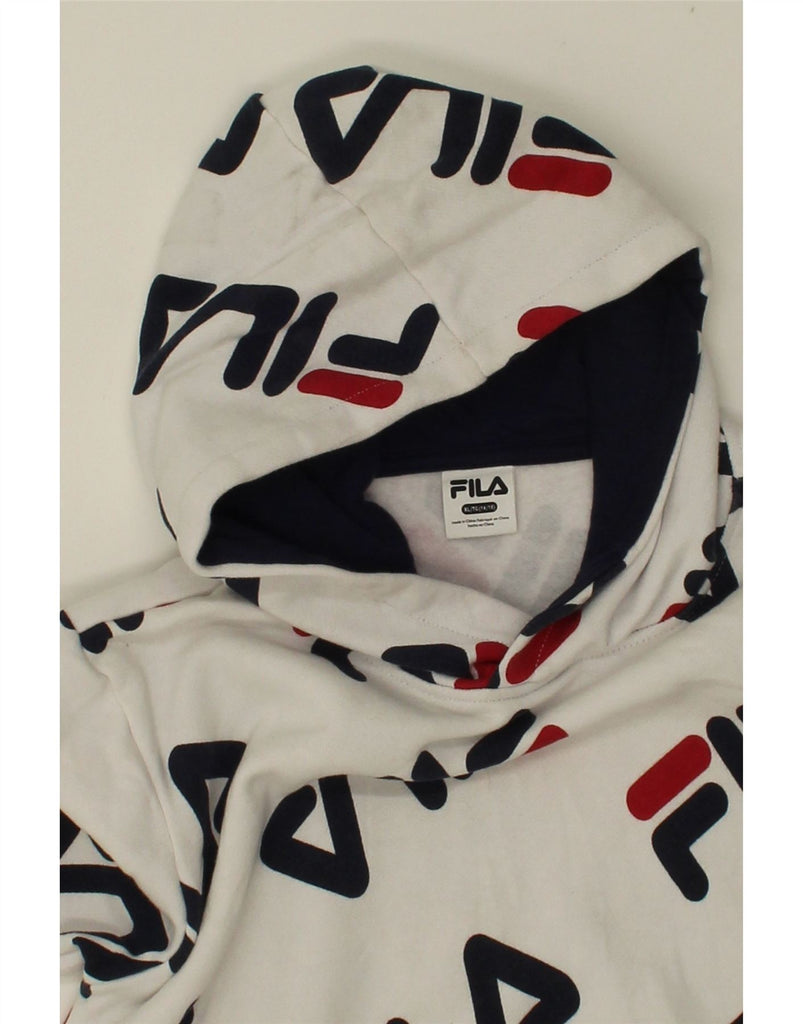 FILA Boys Graphic Hoodie Jumper 14-15 Years XL White Cotton Vintage Fila and Second-Hand Fila from Messina Hembry 