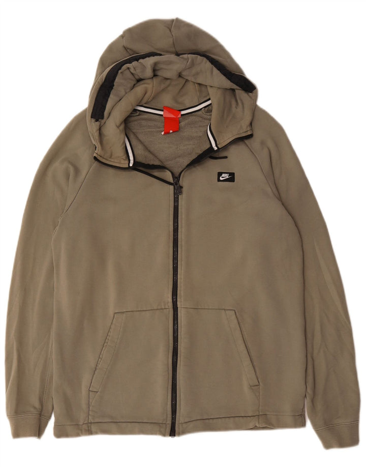 Nike Mens Zip Hoodie Sweater Large Khaki Cotton