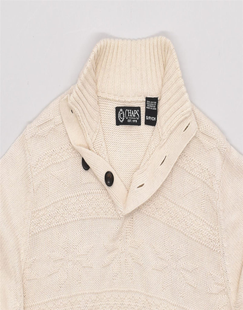 CHAPS Mens Button Neck Jumper Sweater Small Off White Cotton Classic | Vintage | Thrift | Second-Hand | Used Clothing | Messina Hembry 