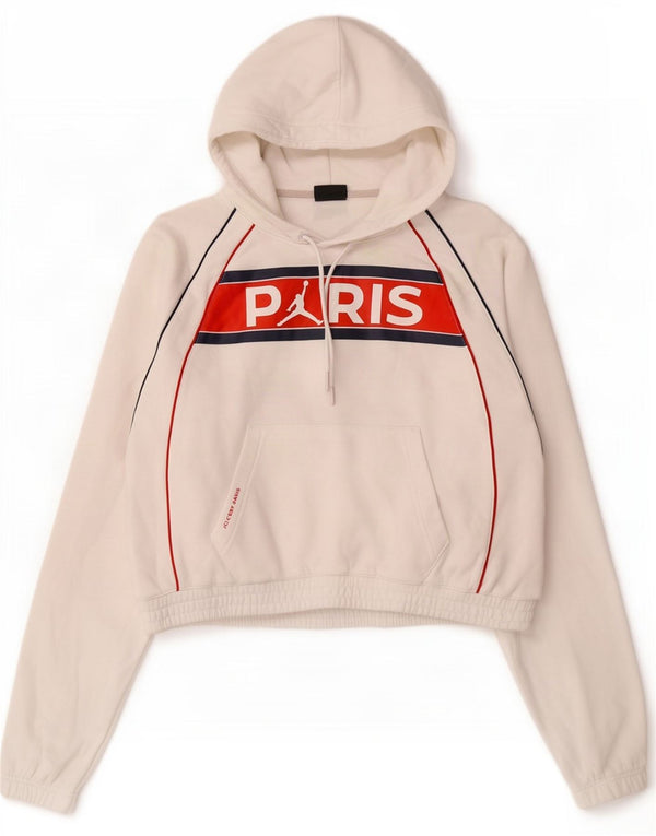 Jordan Womens Graphic Oversized Hoodie Jumper UK 10 Small White Cotton