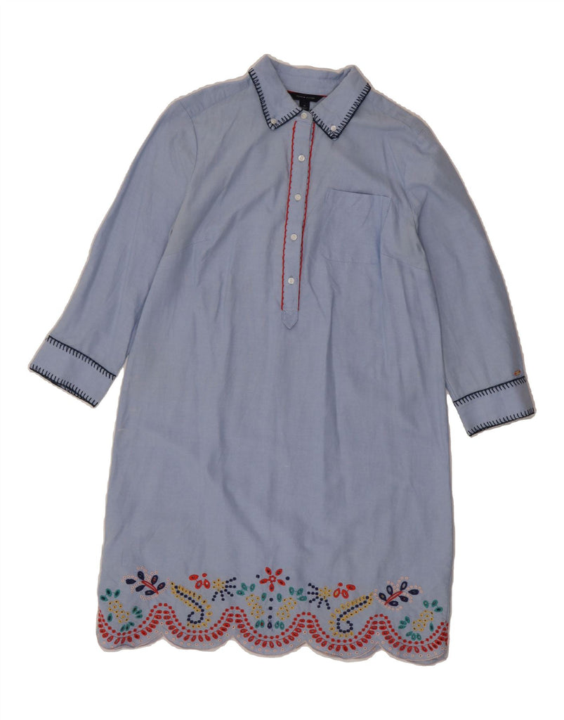 TOMMY HILFIGER Womens 3/4 Sleeve Shirt Dress UK 14 Medium Blue Floral Vintage Tommy Hilfiger and Second-Hand Tommy Hilfiger from Messina Hembry 