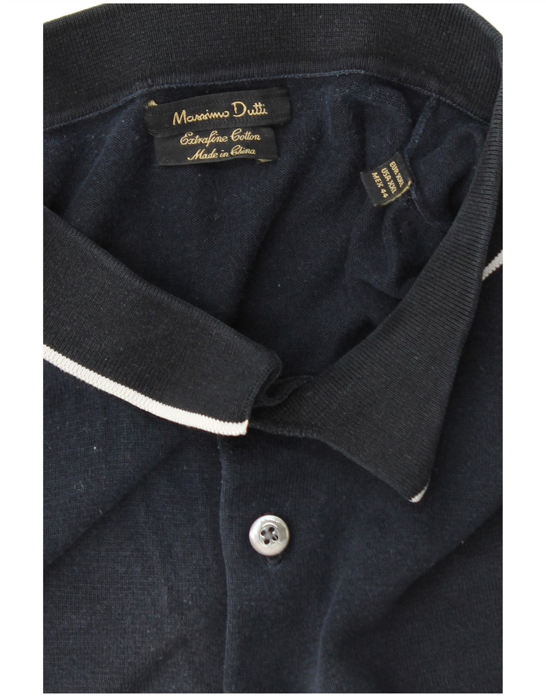 Massimo Dutti Mens Polo Shirt 2XL Navy Blue Cotton