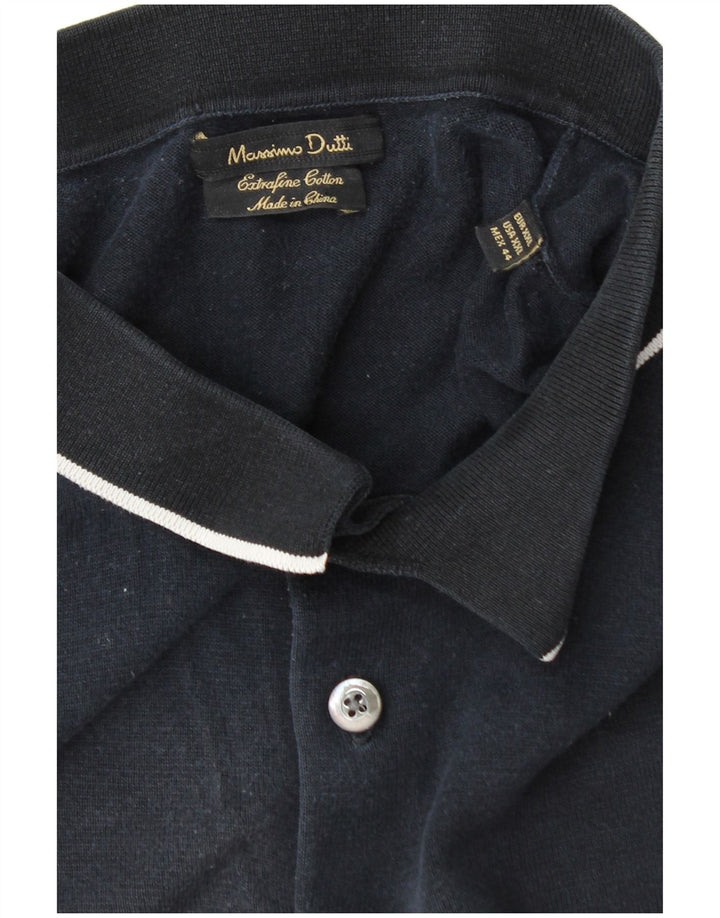 Massimo Dutti Mens Polo Shirt 2XL Navy Blue Cotton