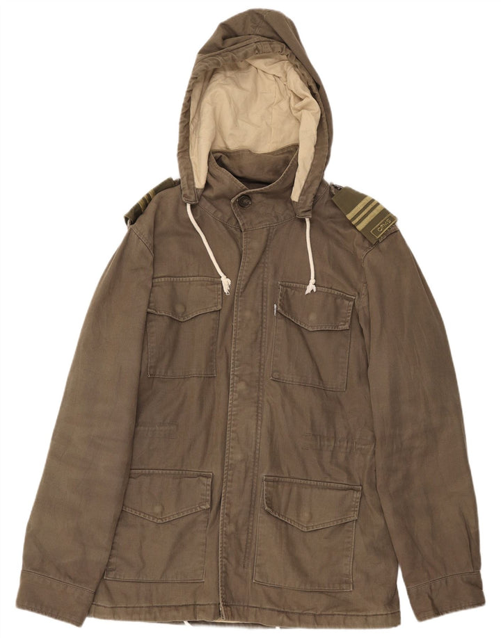 Levi's Mens Hooded Military Jacket UK 38 Medium Khaki Cotton