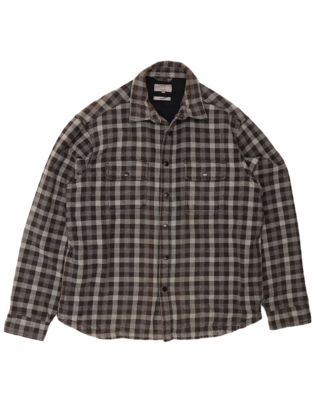 Marks & Spencer Mens Regular Fit Overshirt Flannel Shirt XL Grey Gingham