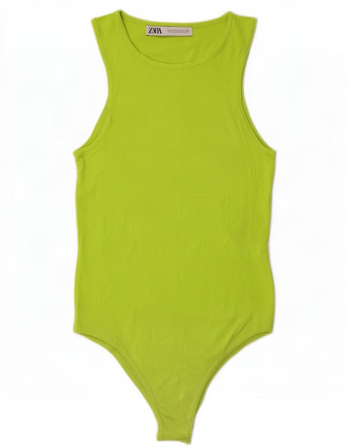 Zara Womens Sleeveless Bodysuit UK 12 Medium Green Viscose