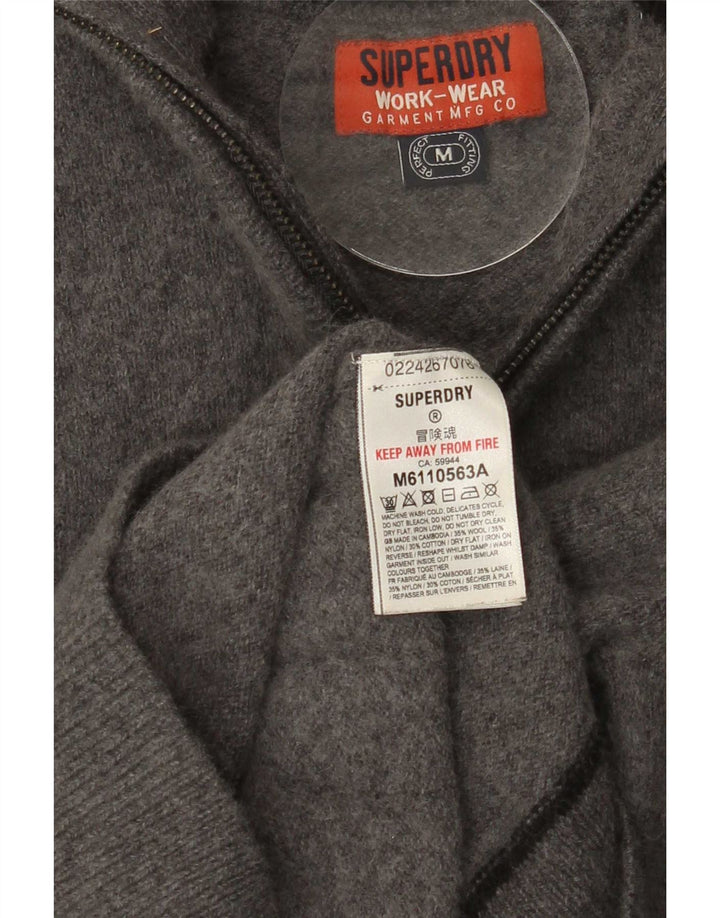 Superdry Womens Zip Neck Jumper Sweater UK 12 Medium Grey Wool
