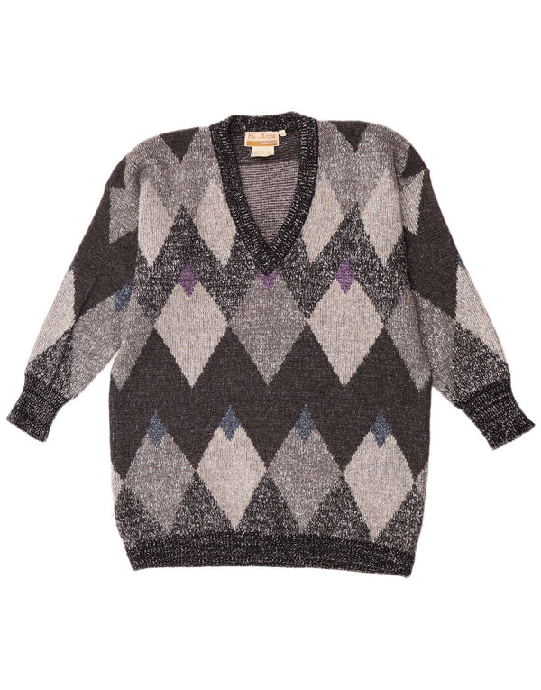 Poi By Krizia Womens Geometrical V-Neck Jumper Sweater IT 40 Small Black