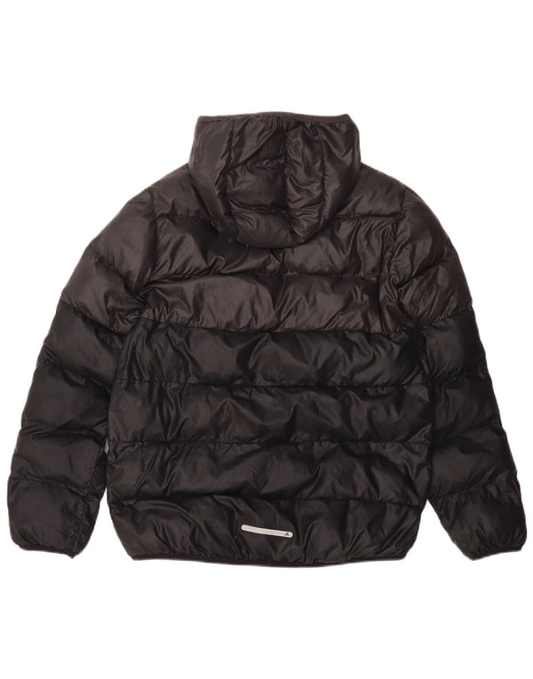ADIDAS Boys Hooded Padded Jacket 13-14 Years Black Colourblock Polyester