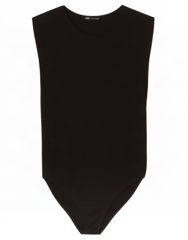 Zara Womens Sleeveless Bodysuit UK 14 Large Black Polyamide
