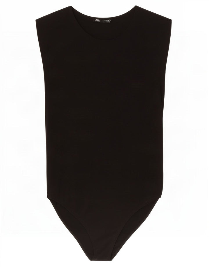Zara Womens Sleeveless Bodysuit UK 14 Large Black Polyamide