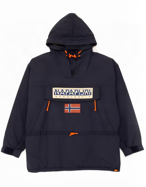 Napapijri Mens Graphic Hooded Anorak Jacket UK 42 XL Navy Blue Polyamide