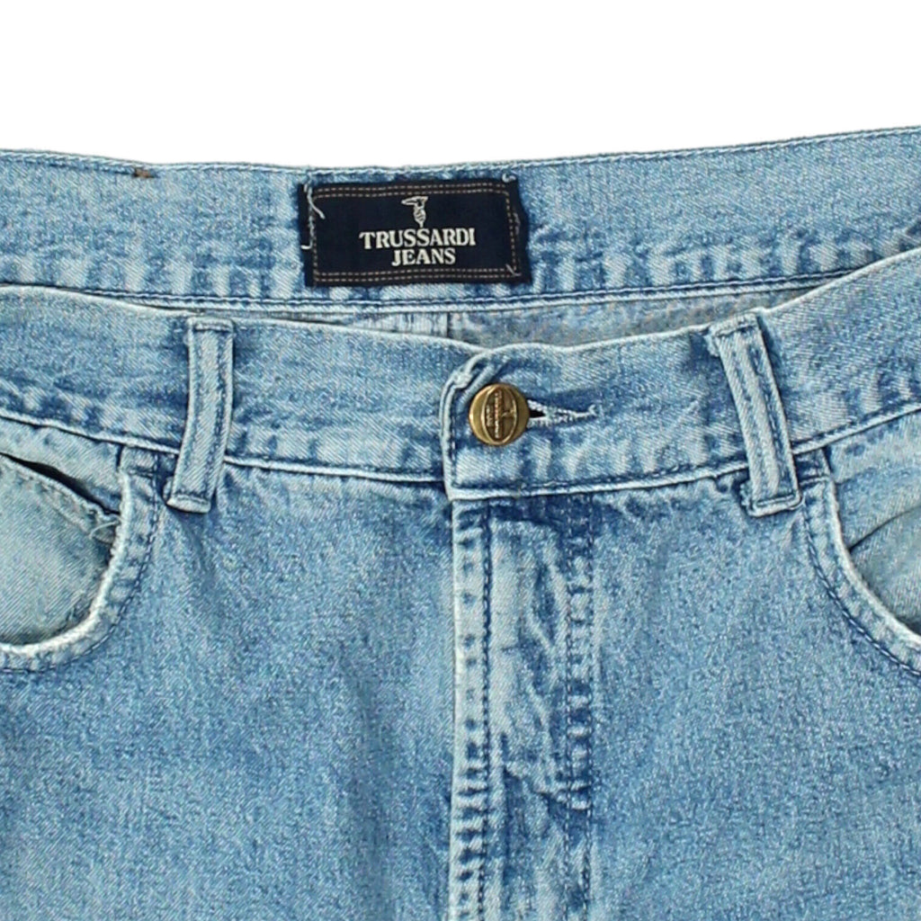 Trussardi Mens Blue High Waisted Tapered Jeans | Vintage Luxury Designer Denim | Vintage Messina Hembry | Thrift | Second-Hand Messina Hembry | Used Clothing | Messina Hembry 