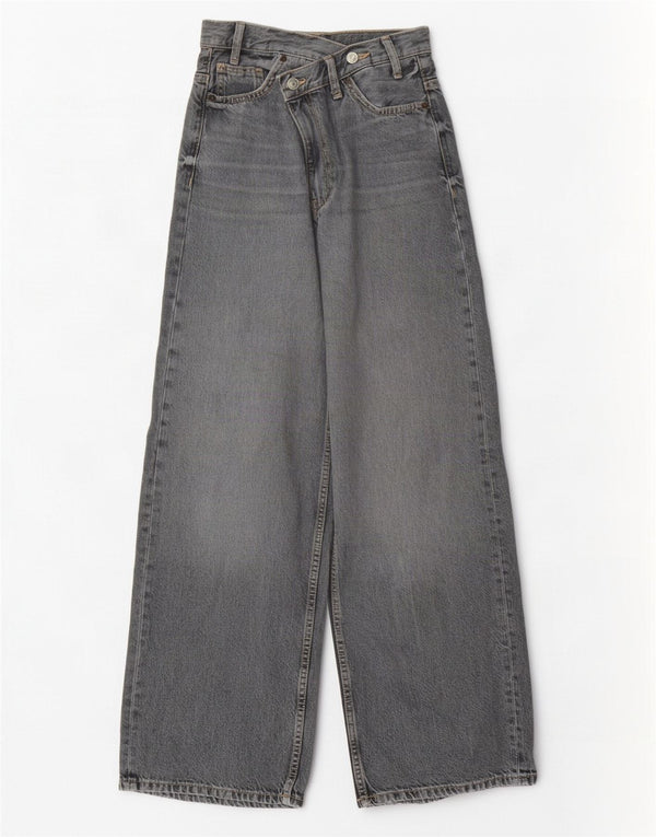 Zara Womens High Waist Wide Leg Jeans EU 34 2XS W24 L31 Grey Cotton