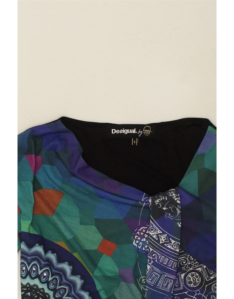 DESIGUAL Womens Graphic Top Long Sleeve UK 10 Small Navy Blue Geometric | Vintage Desigual | Thrift | Second-Hand Desigual | Used Clothing | Messina Hembry 