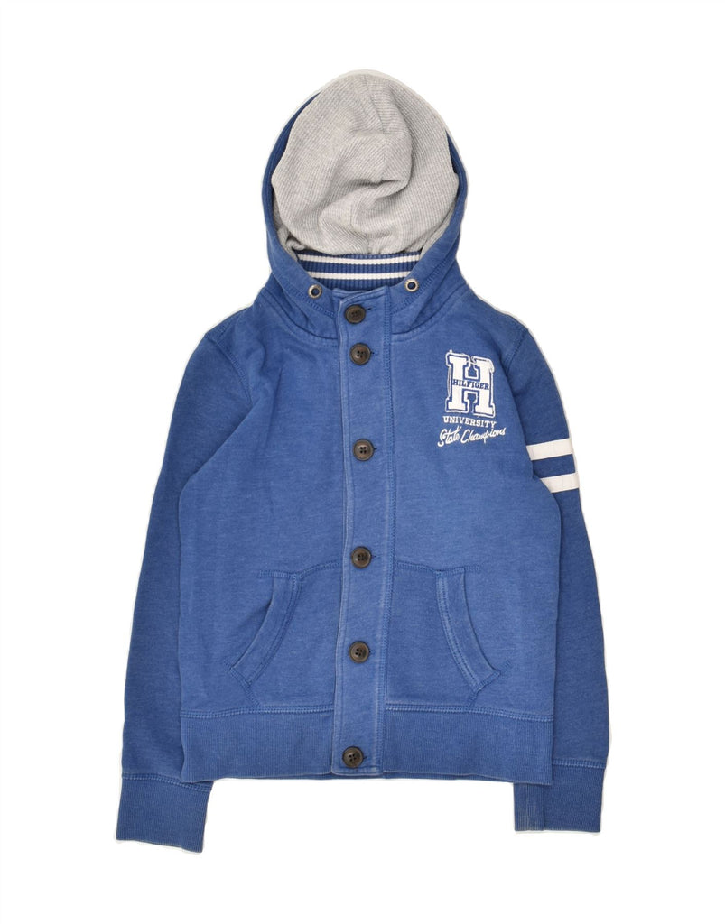 TOMMY HILFIGER Boys Hooded Varsity Jacket 7-8 Years Blue Cotton | Vintage Tommy Hilfiger | Thrift | Second-Hand Tommy Hilfiger | Used Clothing | Messina Hembry 