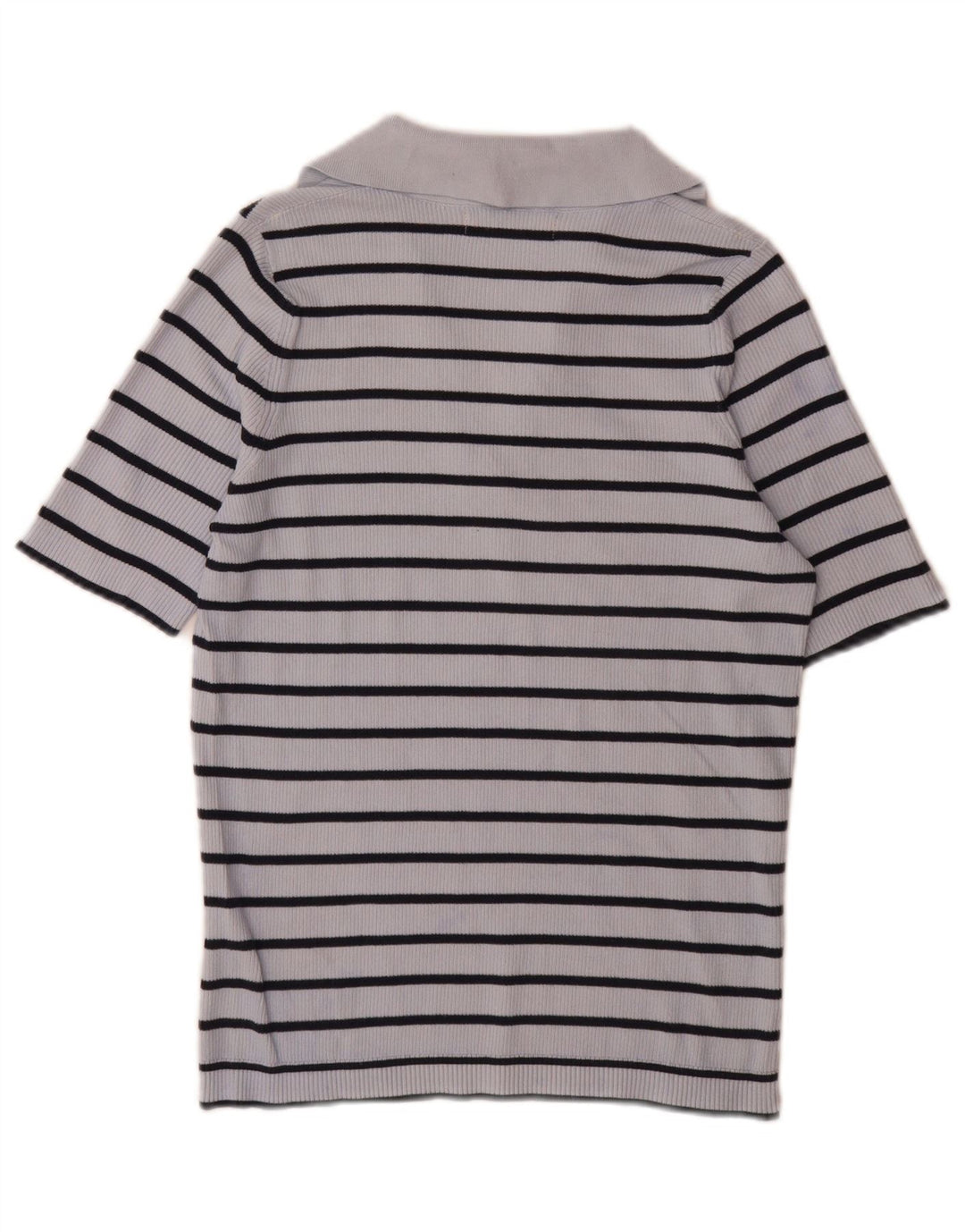 Marks & Spencer Womens Polo Shirt UK 14 Medium Blue Striped Cotton