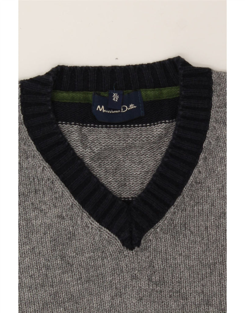 MASSIMO DUTTI Mens V-Neck Jumper Sweater XL Navy Blue Colourblock Cotton Vintage Massimo Dutti and Second-Hand Massimo Dutti from Messina Hembry 