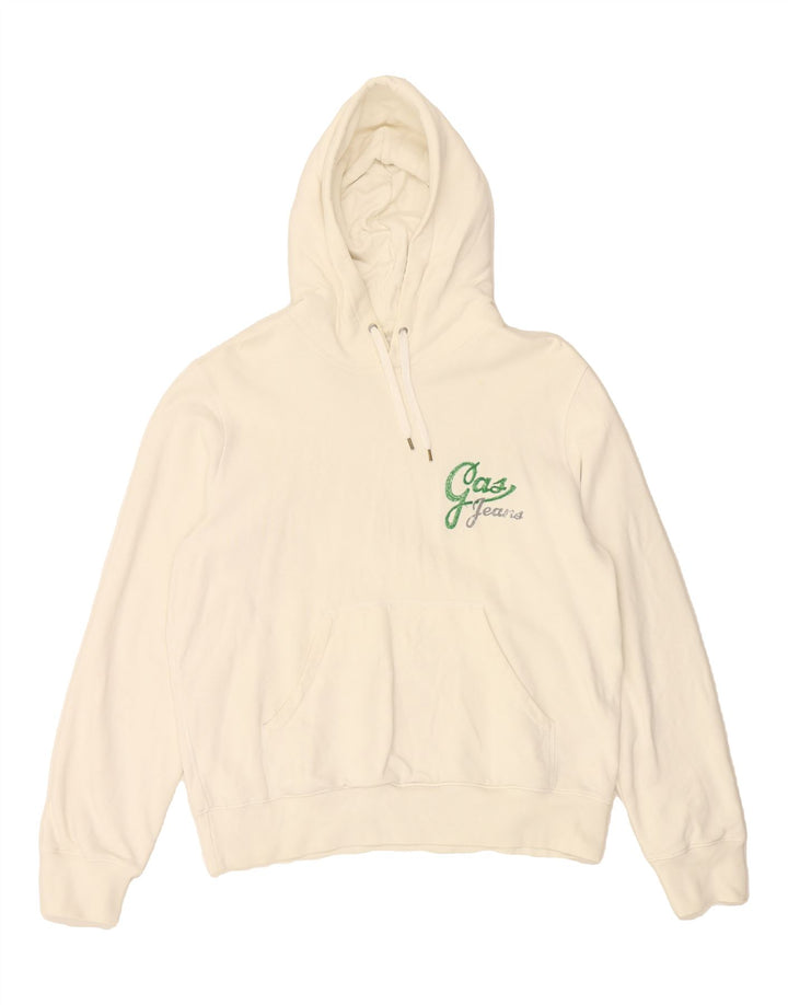 GAS Mens Graphic Hoodie Jumper Large White Cotton Vintage Gas and Second-Hand Gas from Messina Hembry 