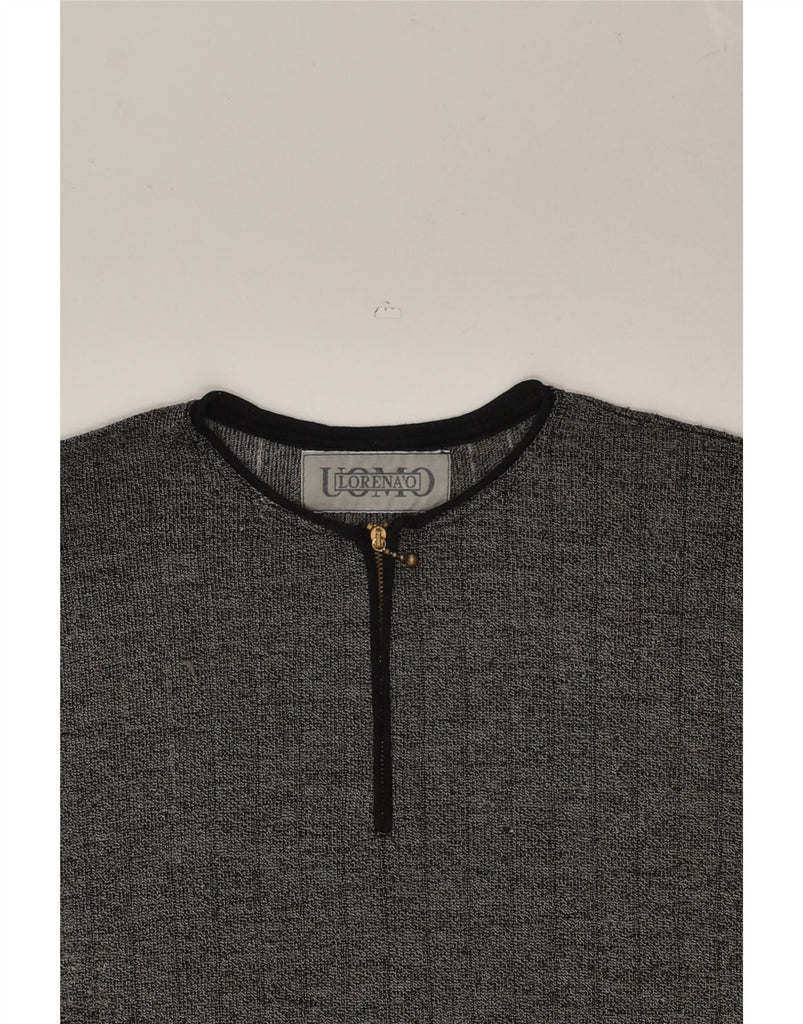 VINTAGE Mens Short Sleeve Zip Neck Jumper Sweater Medium Grey Colourblock | Vintage Vintage | Thrift | Second-Hand Vintage | Used Clothing | Messina Hembry 