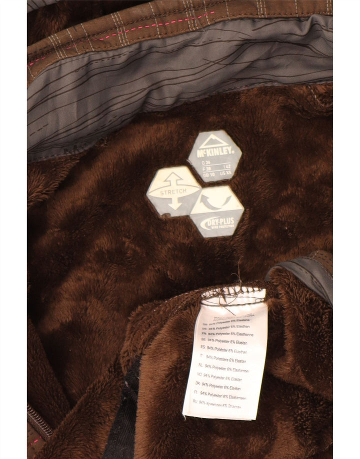 MC KINLEY Womens Hooded Sherpa Parka Jacket UK 10 Small Brown Check