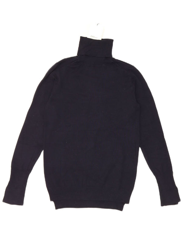 Zara Womens Roll Neck Jumper Sweater UK 12 Medium Navy Blue Viscose