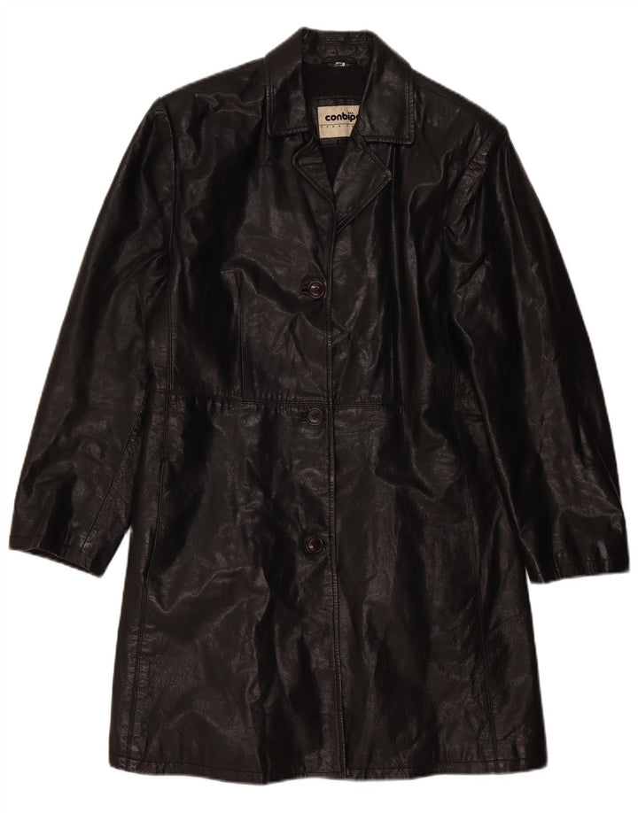 Conbipel Womens Leather Coat IT 44 Medium Black Leather