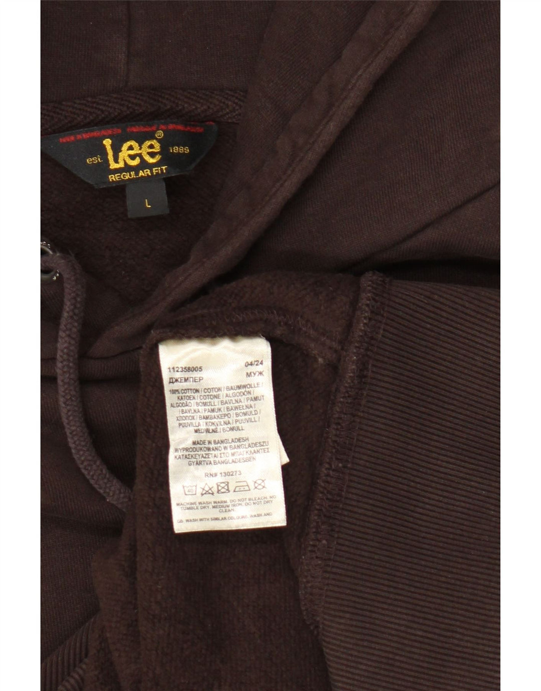 Lee Mens Regular Fit Hoodie Jumper Large Brown Cotton
