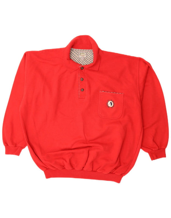 Vintage Mens Polo Neck Sweatshirt Jumper XL Red Cotton