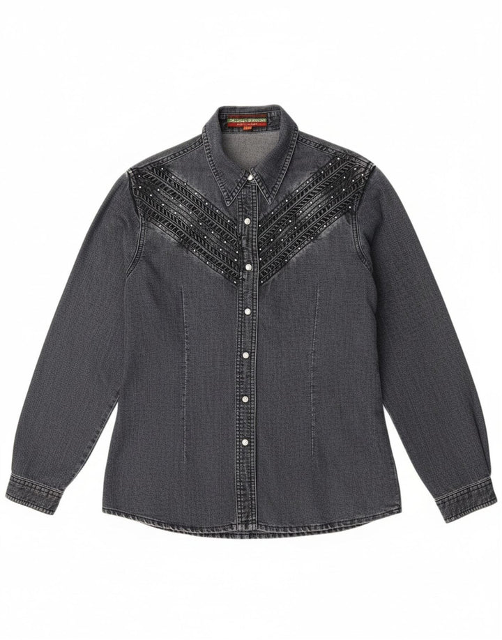 Vintage Womens Denim Shirt UK 14 Medium Grey Cotton