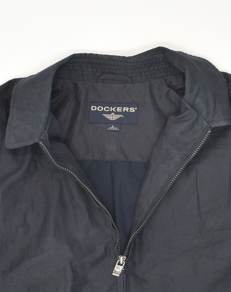 DOCKERS Mens Bomber Jacket UK 40 Large Navy Blue Cotton | Vintage Dockers | Thrift | Second-Hand Dockers | Used Clothing | Messina Hembry 