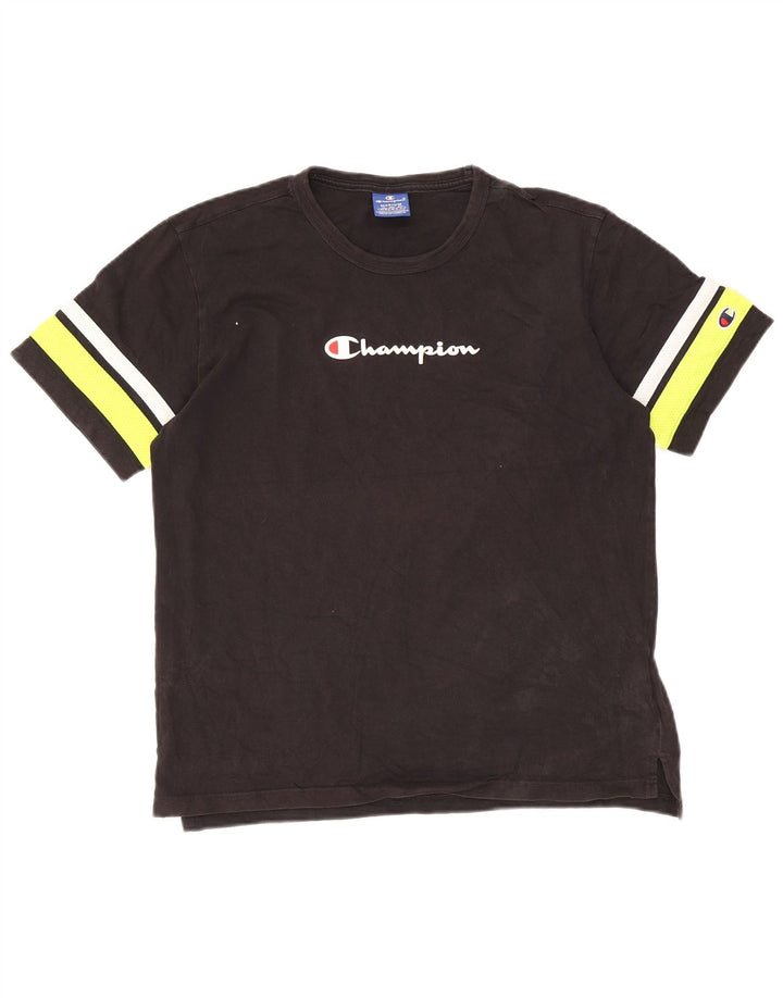 Champion Mens Graphic T-Shirt Top Medium Black Colourblock Cotton