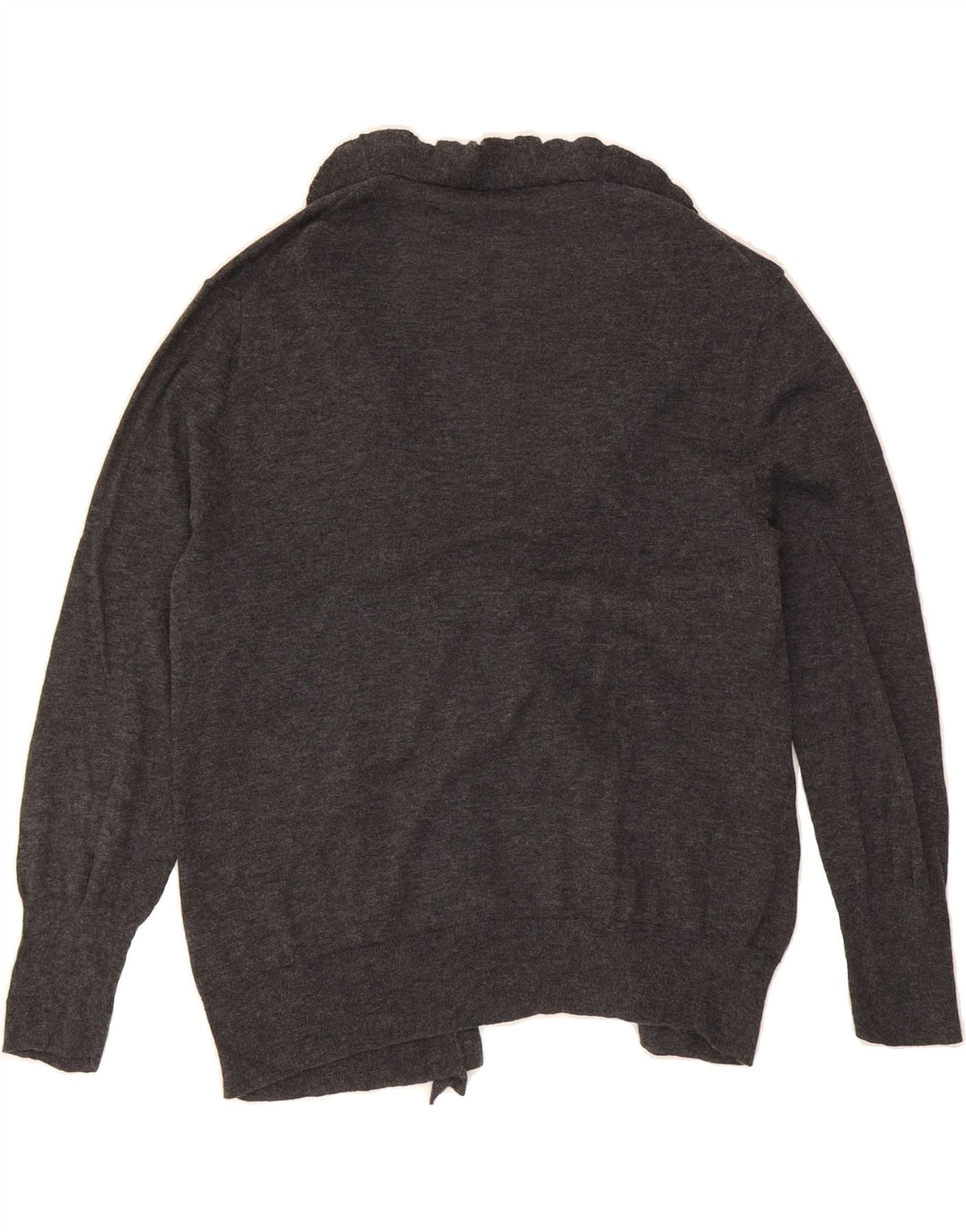J. CREW Womens Ruffle Front 3/4 Sleeve Cardigan Sweater UK 14 Large Grey Vintage J. Crew and Second-Hand J. Crew from Messina Hembry 