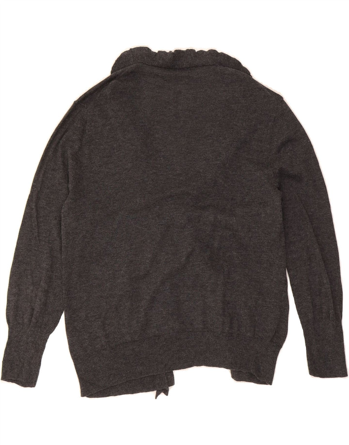 J. CREW Womens Ruffle Front 3/4 Sleeve Cardigan Sweater UK 14 Large Grey Vintage J. Crew and Second-Hand J. Crew from Messina Hembry 