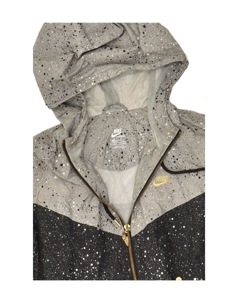 NIKE Womens Hooded Bomber Jacket UK 10 Small Grey Colourblock Polyester | Vintage Nike | Thrift | Second-Hand Nike | Used Clothing | Messina Hembry 