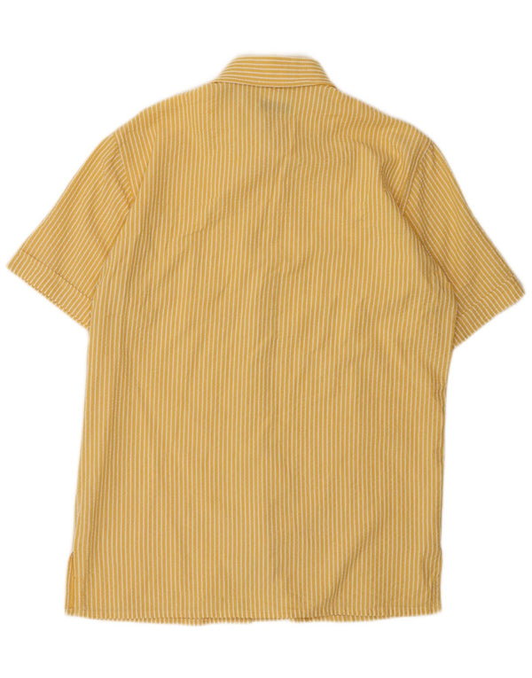 Sergio Tacchini Mens Short Sleeve Shirt Large Yellow Pinstripe Cotton