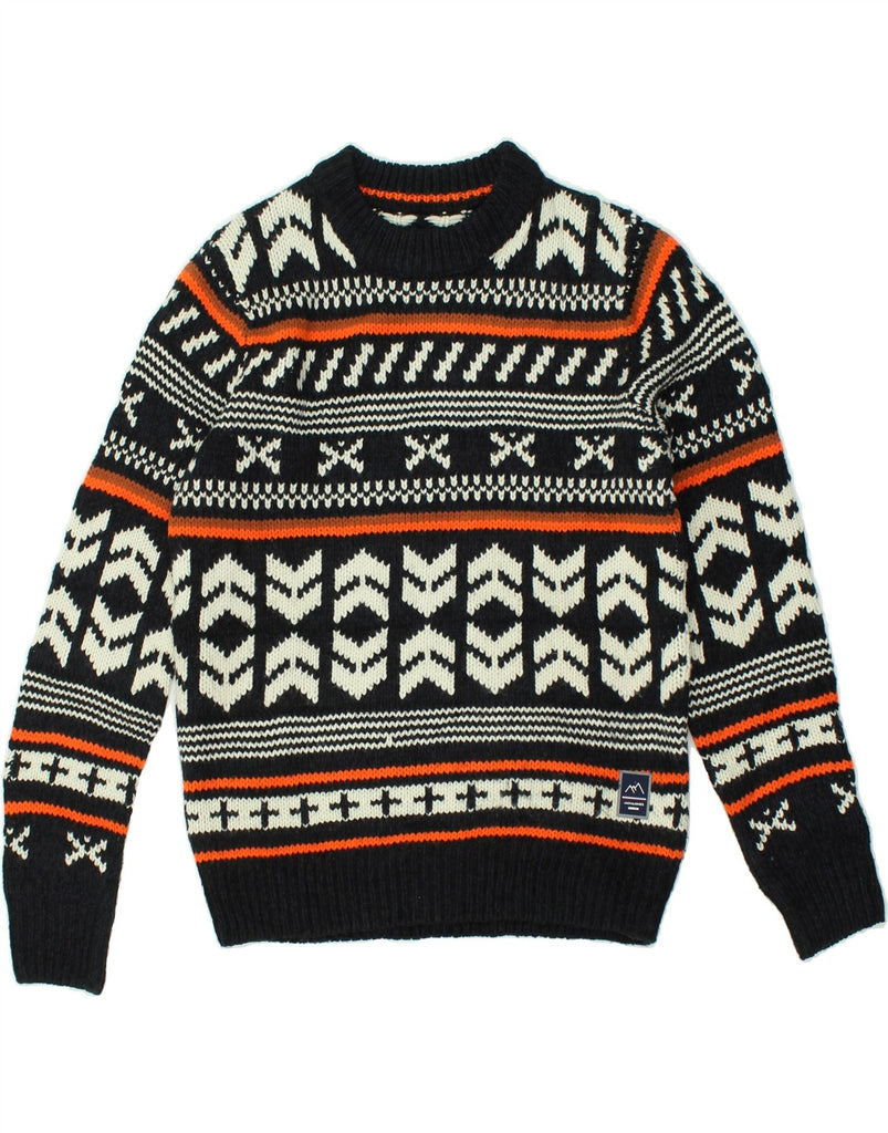 JACK & JONES Mens Crew Neck Jumper Sweater Small Black Fair Isle Cotton | Vintage Jack & Jones | Thrift | Second-Hand Jack & Jones | Used Clothing | Messina Hembry 