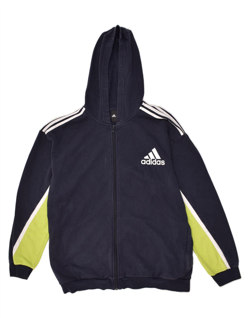 ADIDAS Mens Zip Hoodie Sweater XL Navy Blue Colourblock Cotton | Vintage Adidas | Thrift | Second-Hand Adidas | Used Clothing | Messina Hembry 