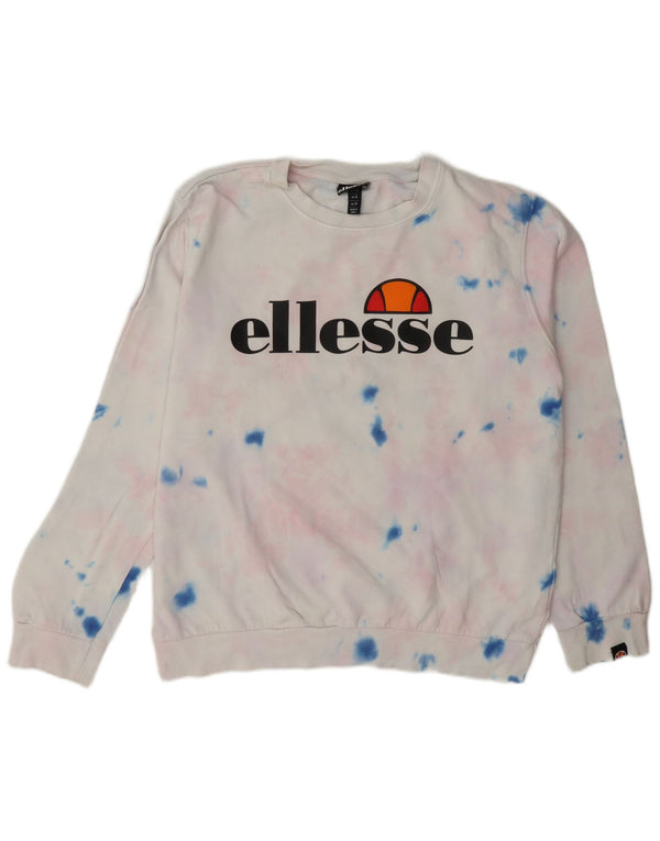 Ellesse Womens Graphic Sweatshirt Jumper UK 12 Medium White Tie Dye Cotton