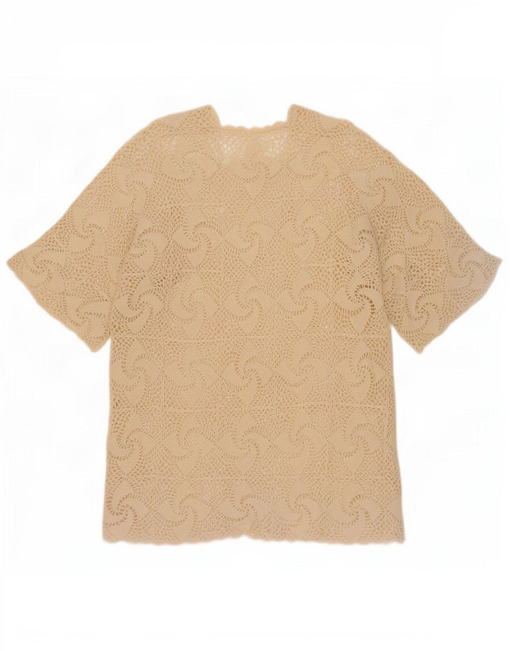 Vintage Womens Crochet Blouse Top UK 16 Large Beige