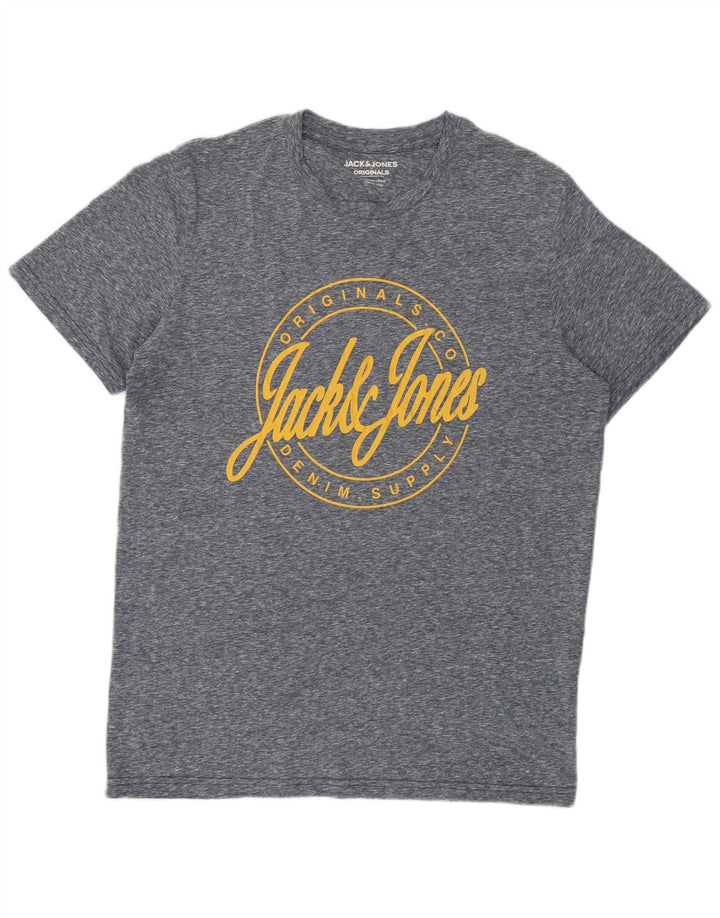 Jack & Jones Mens Graphic T-Shirt Top Medium Blue Flecked