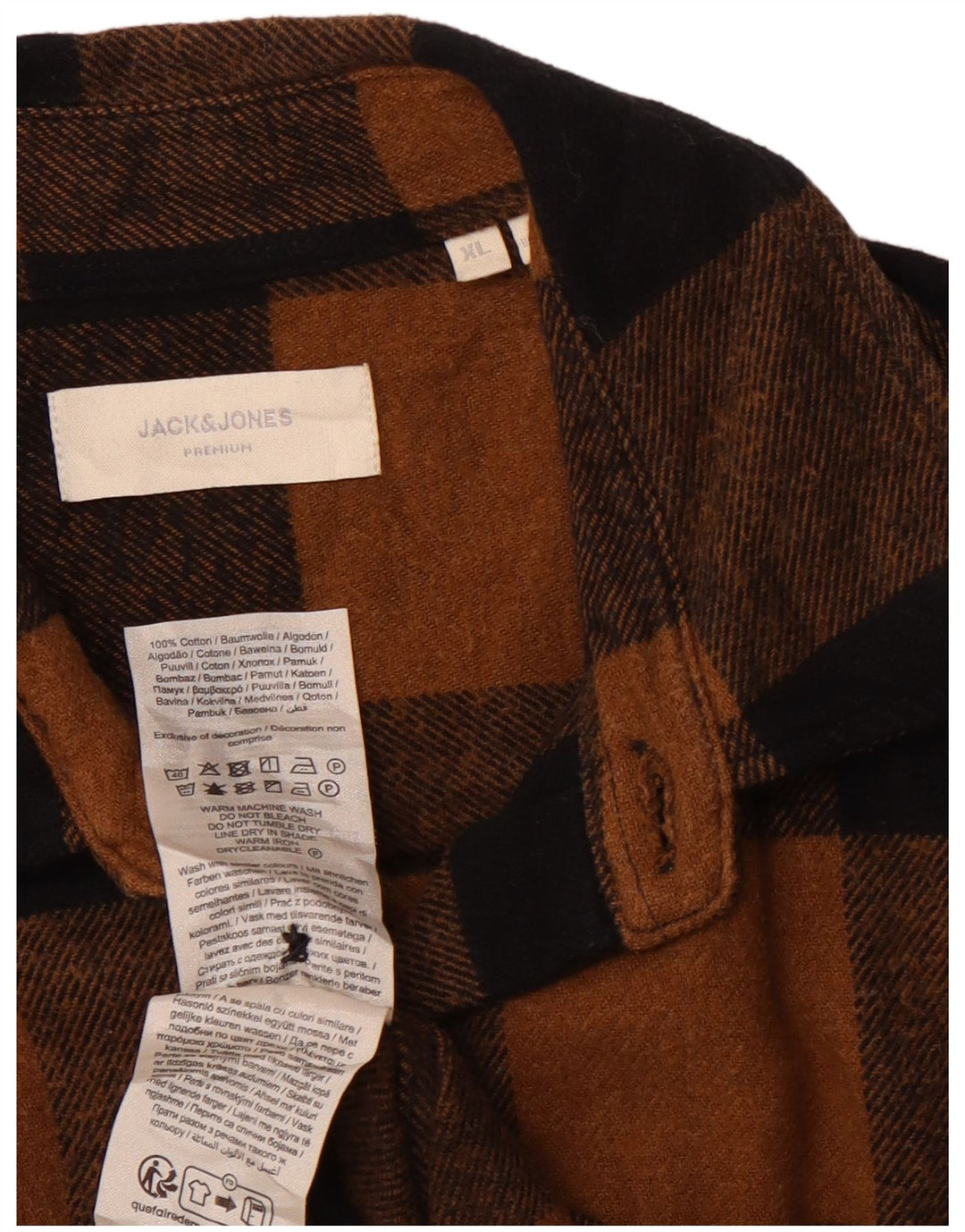 JACK & JONES Mens Flannel Shirt XL Brown Check Cotton