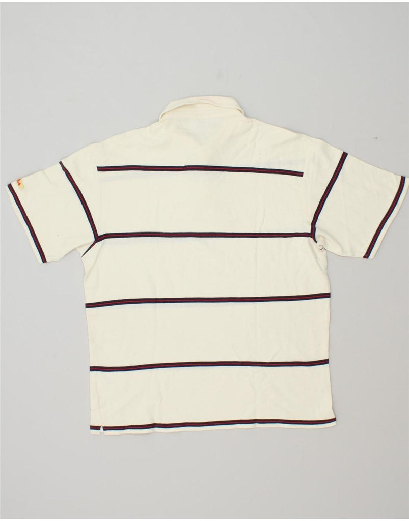 FILA Mens Polo Shirt IT 50 Medium Off White Striped Cotton Vintage Fila and Second-Hand Fila from Messina Hembry 