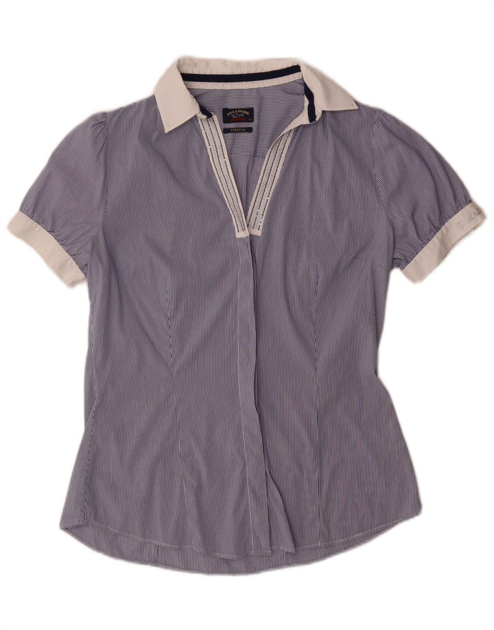 PAUL & SHARK Womens Yachting Pullover Shirt IT 42 Medium Blue Pinstripe
