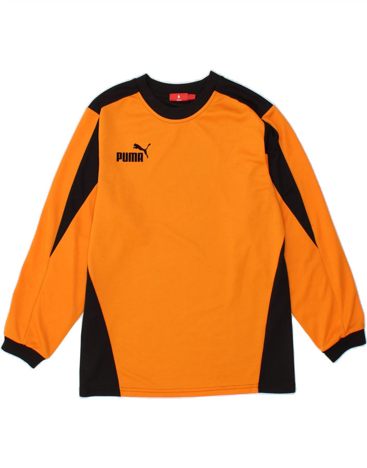 PUMA Boys Graphic Top Long Sleeve 11-12 Years Large Orange Colourblock Vintage Puma and Second-Hand Puma from Messina Hembry 