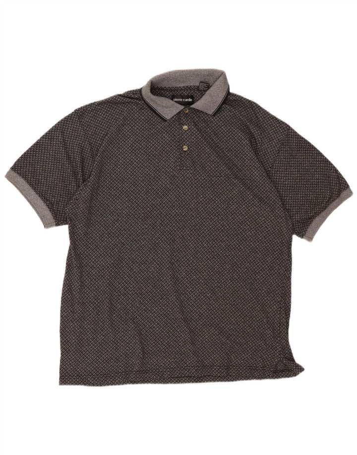 PIERRE CARDIN Mens Polo Shirt XL Grey Check Cotton