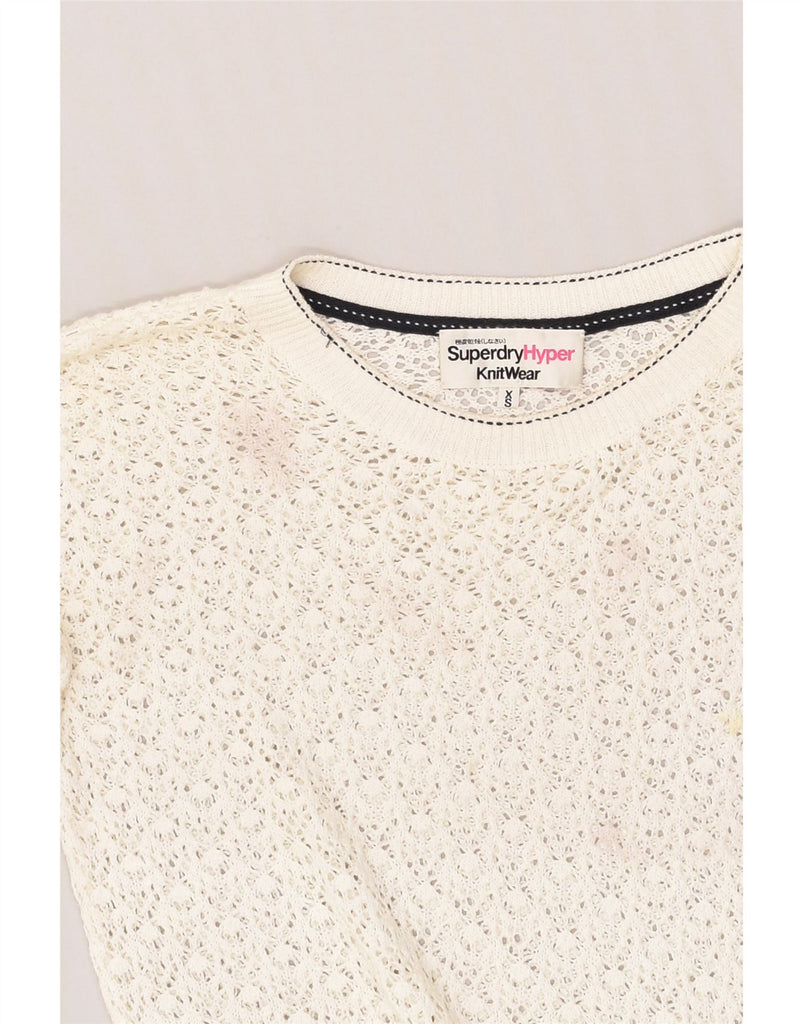 SUPERDRY Womens Oversized Crew Neck Jumper Sweater UK 6 XS White Cotton | Vintage Superdry | Thrift | Second-Hand Superdry | Used Clothing | Messina Hembry 