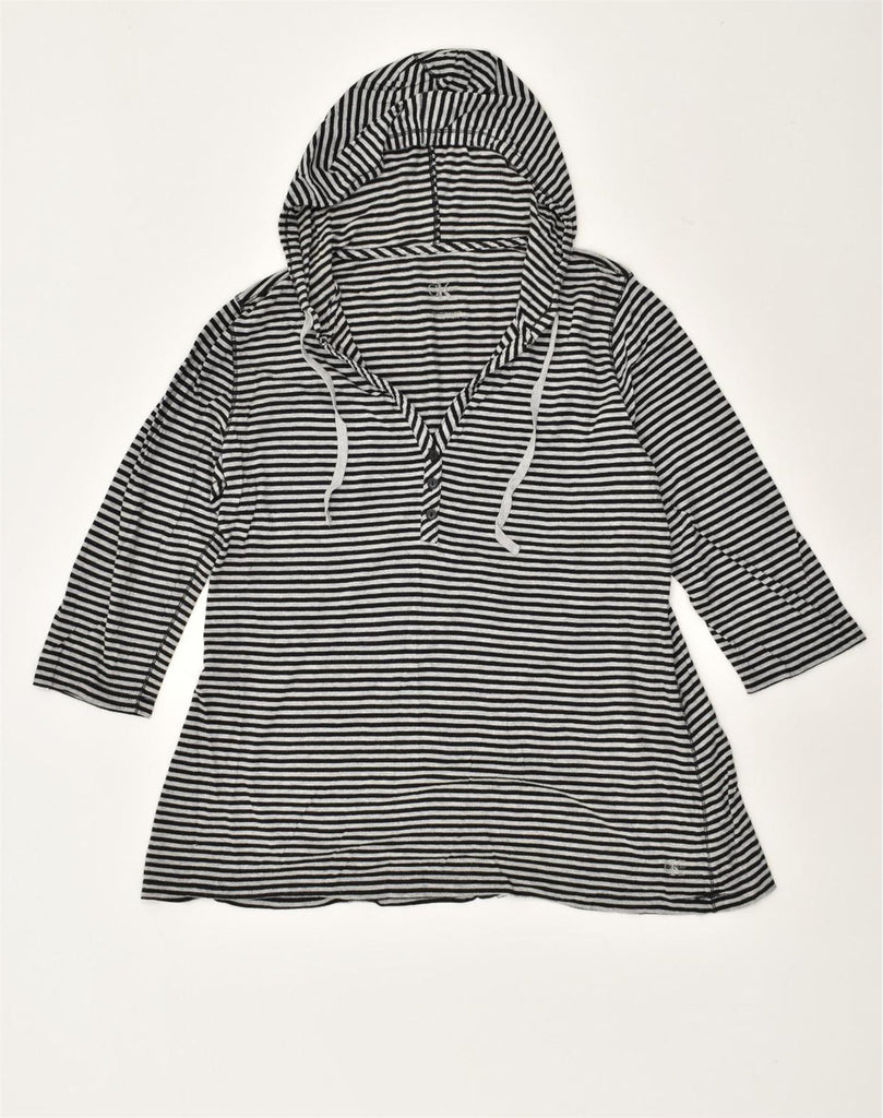 CALVIN KLEIN Womens Hooded Top Long Sleeve UK 18 XL Grey Striped | Vintage Calvin Klein | Thrift | Second-Hand Calvin Klein | Used Clothing | Messina Hembry 