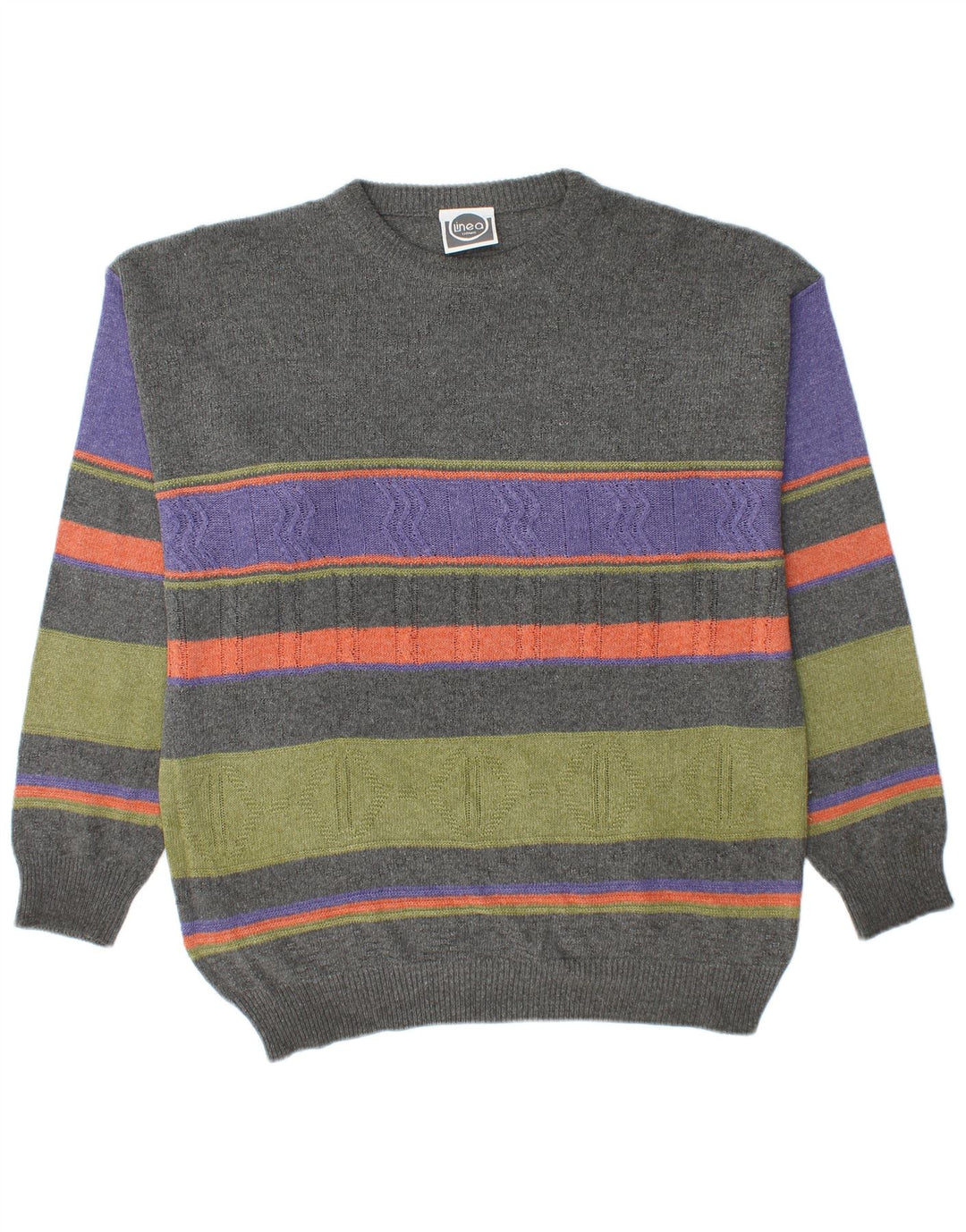 LINEA Mens Crew Neck Jumper Sweater IT 48 Medium Multicoloured Striped